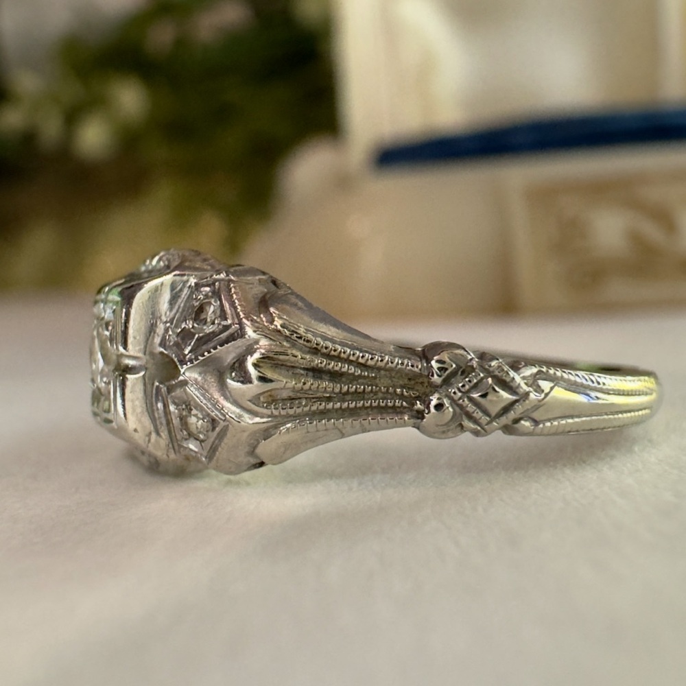 Antique 14K Gold Diamond Engagement Ring & Wedding Band 10K Gold Estate Art Deco - Picture 8 of 14